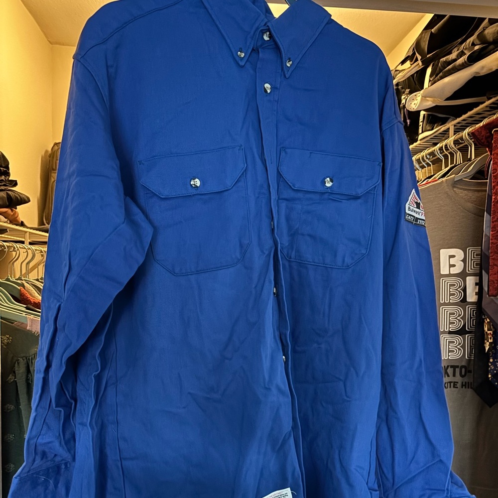 Bulwark Protective Apparel FR Flame-Resistant Blue Button Up Shirt | Men’s L